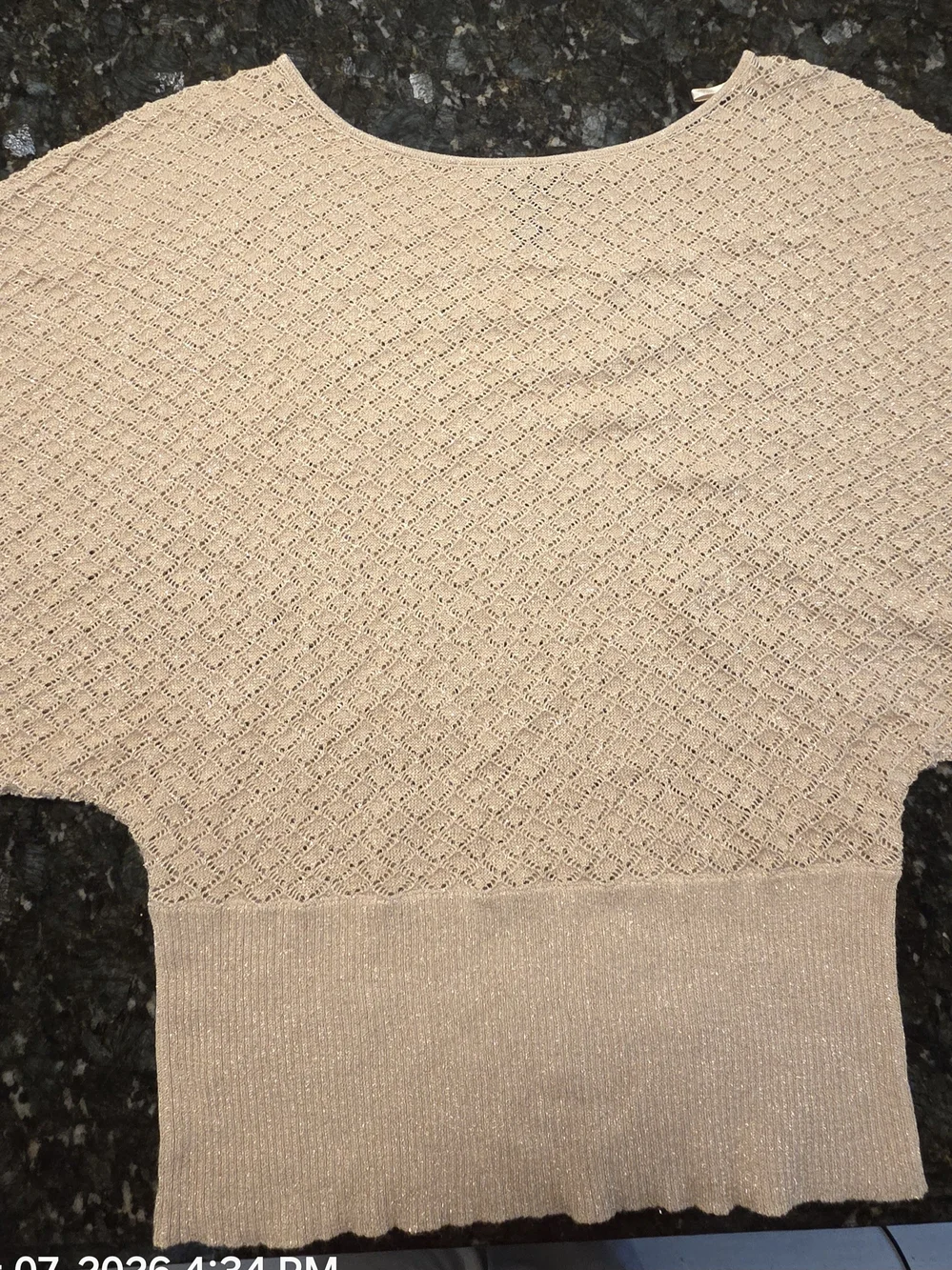 New York & Company Beige Textured Knit Scoop Neck Sweater